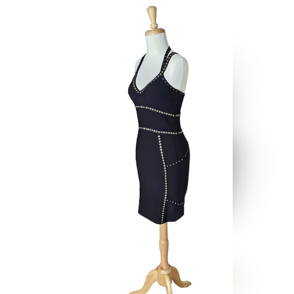 bebe Dresses Bebe Black Bandage Dress With Golden Rivets Size Small